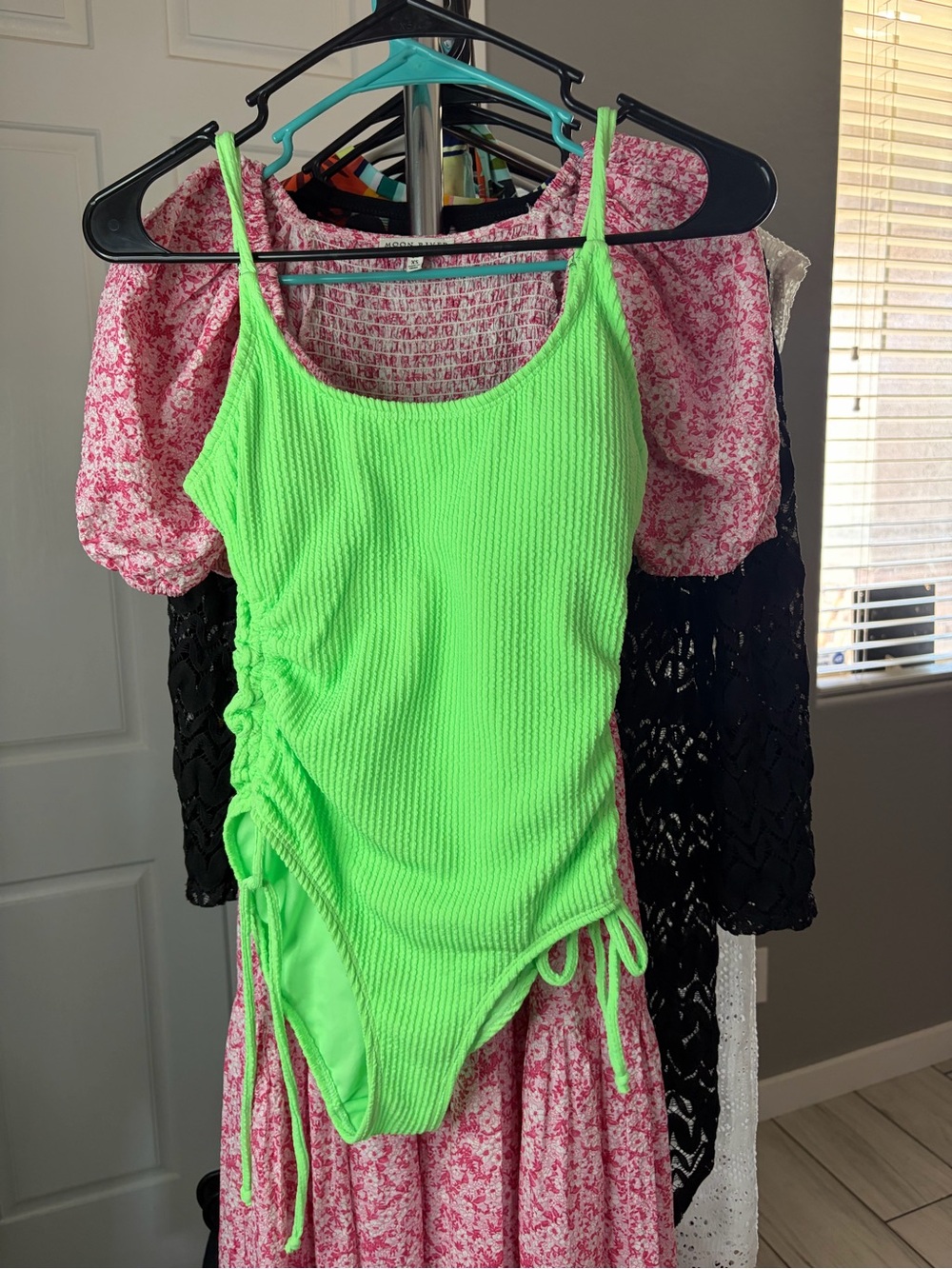 Hurley Neon Green Ribbed One-Piece Swimsuit